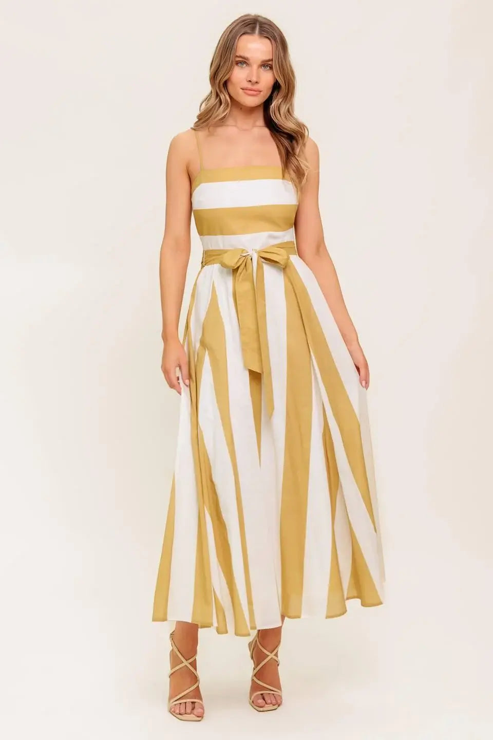 SOFT HORIZON TAUPE WOVEN MIDI DRESS - Flying Tomato - Flyclothing LLC