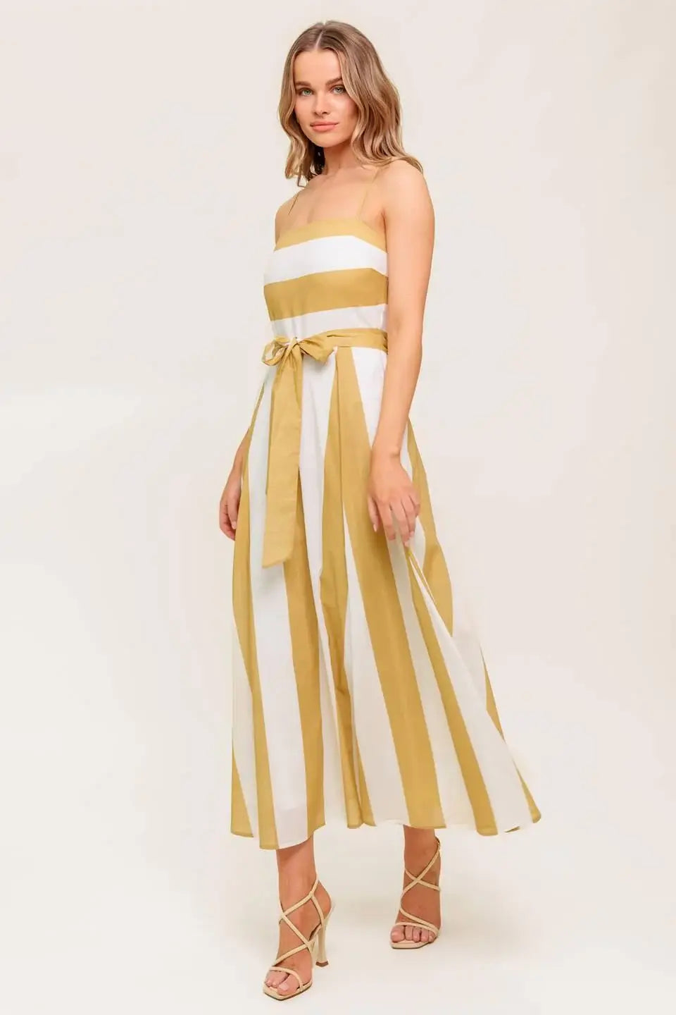 SOFT HORIZON TAUPE WOVEN MIDI DRESS - Flying Tomato - Flyclothing LLC