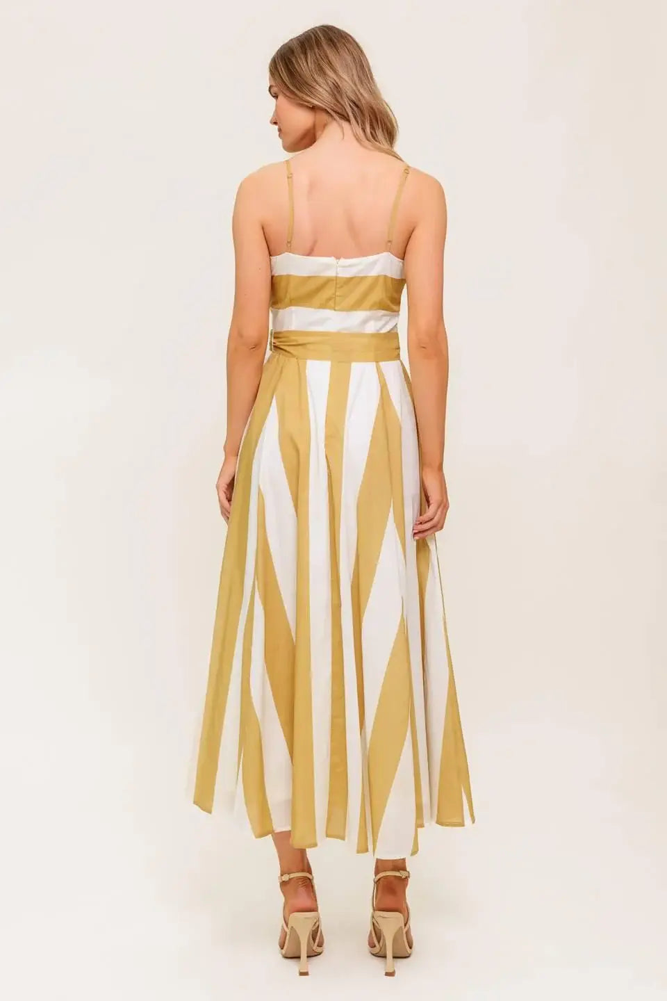 SOFT HORIZON TAUPE WOVEN MIDI DRESS - Flying Tomato - Flyclothing LLC