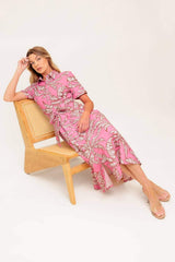 SWEET CAMELLIA PINK WOVEN MIDI DRESS - Flying Tomato - Flyclothing LLC
