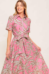 SWEET CAMELLIA PINK WOVEN MIDI DRESS - Flying Tomato - Flyclothing LLC