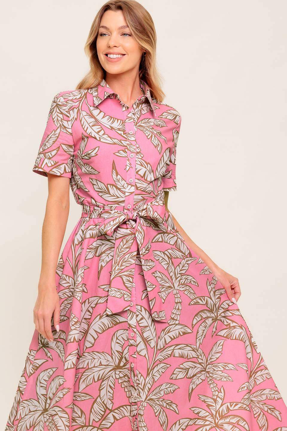 SWEET CAMELLIA PINK WOVEN MIDI DRESS - Flying Tomato - Flyclothing LLC