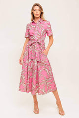 SWEET CAMELLIA PINK WOVEN MIDI DRESS - Flying Tomato - Flyclothing LLC