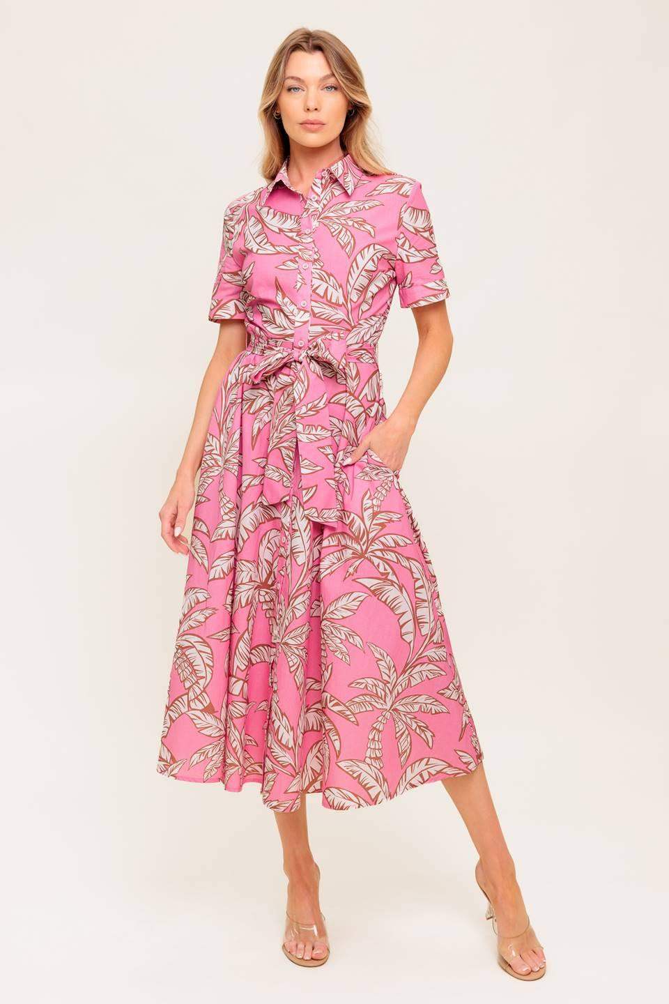 SWEET CAMELLIA PINK WOVEN MIDI DRESS - Flying Tomato - Flyclothing LLC