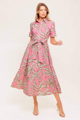 SWEET CAMELLIA PINK WOVEN MIDI DRESS - Flying Tomato - Flyclothing LLC