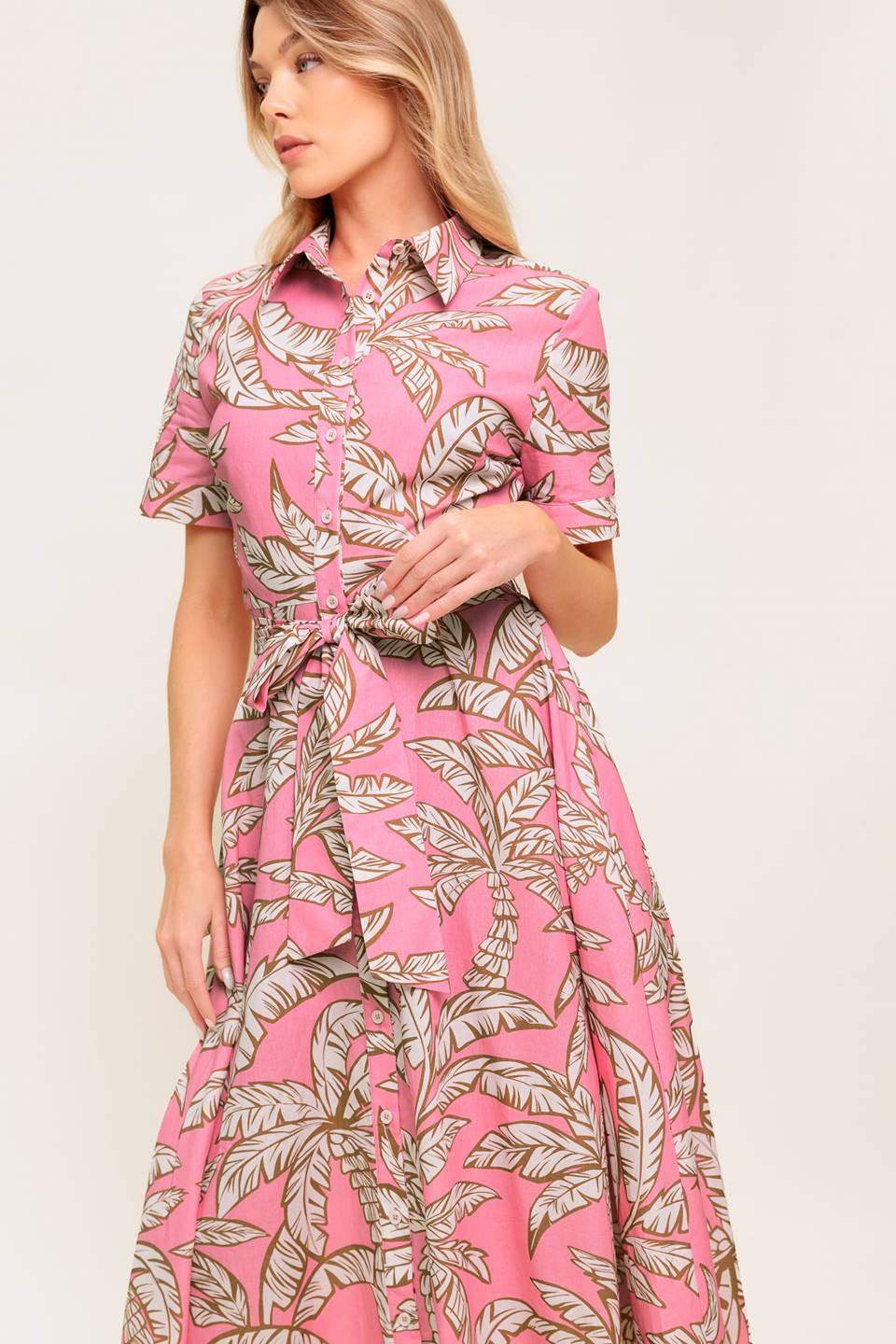 SWEET CAMELLIA PINK WOVEN MIDI DRESS - Flying Tomato - Flyclothing LLC