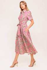 SWEET CAMELLIA PINK WOVEN MIDI DRESS - Flying Tomato - Flyclothing LLC