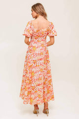 OCEAN FLORALS CORAL WOVEN MIDI DRESS - Flying Tomato - Flyclothing LLC