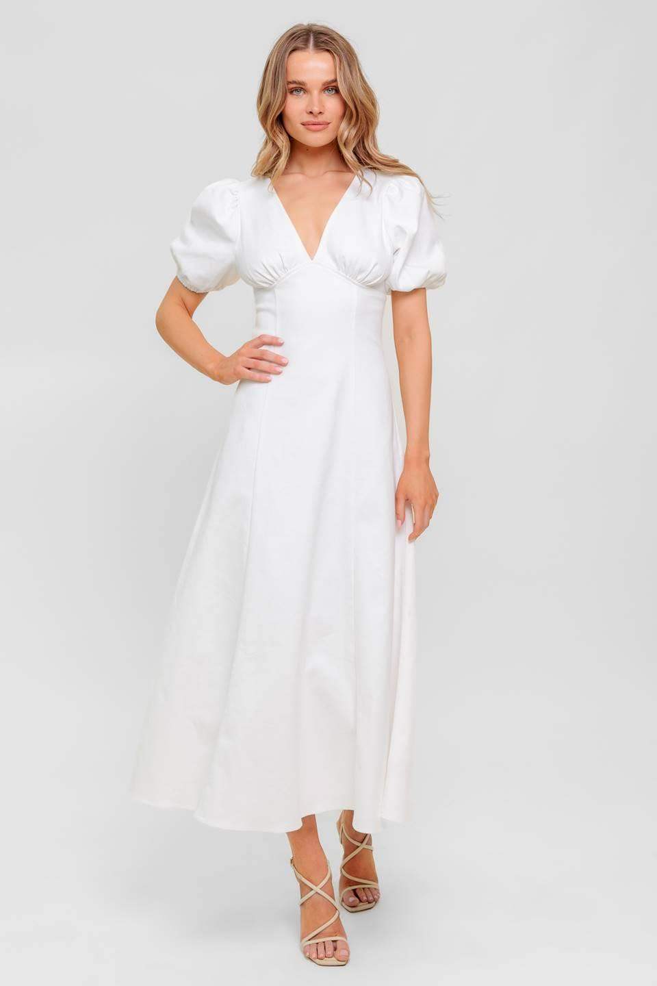 SECRET VINE GLOW WOVEN TWILL MIDI DRESS