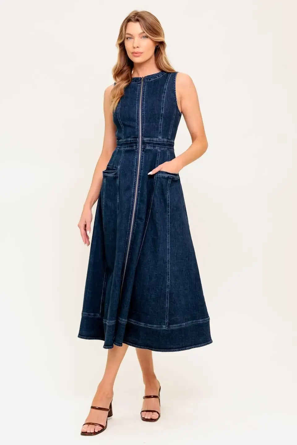 RAW BEAUTY DENIM MIDI DRESS - Flying Tomato - Flyclothing LLC