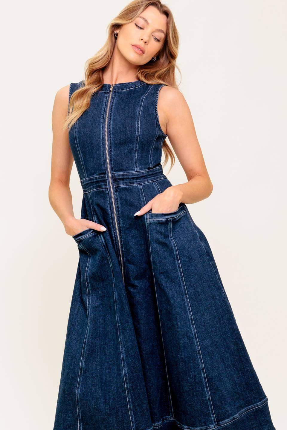 RAW BEAUTY DENIM MIDI DRESS - Flying Tomato - Flyclothing LLC