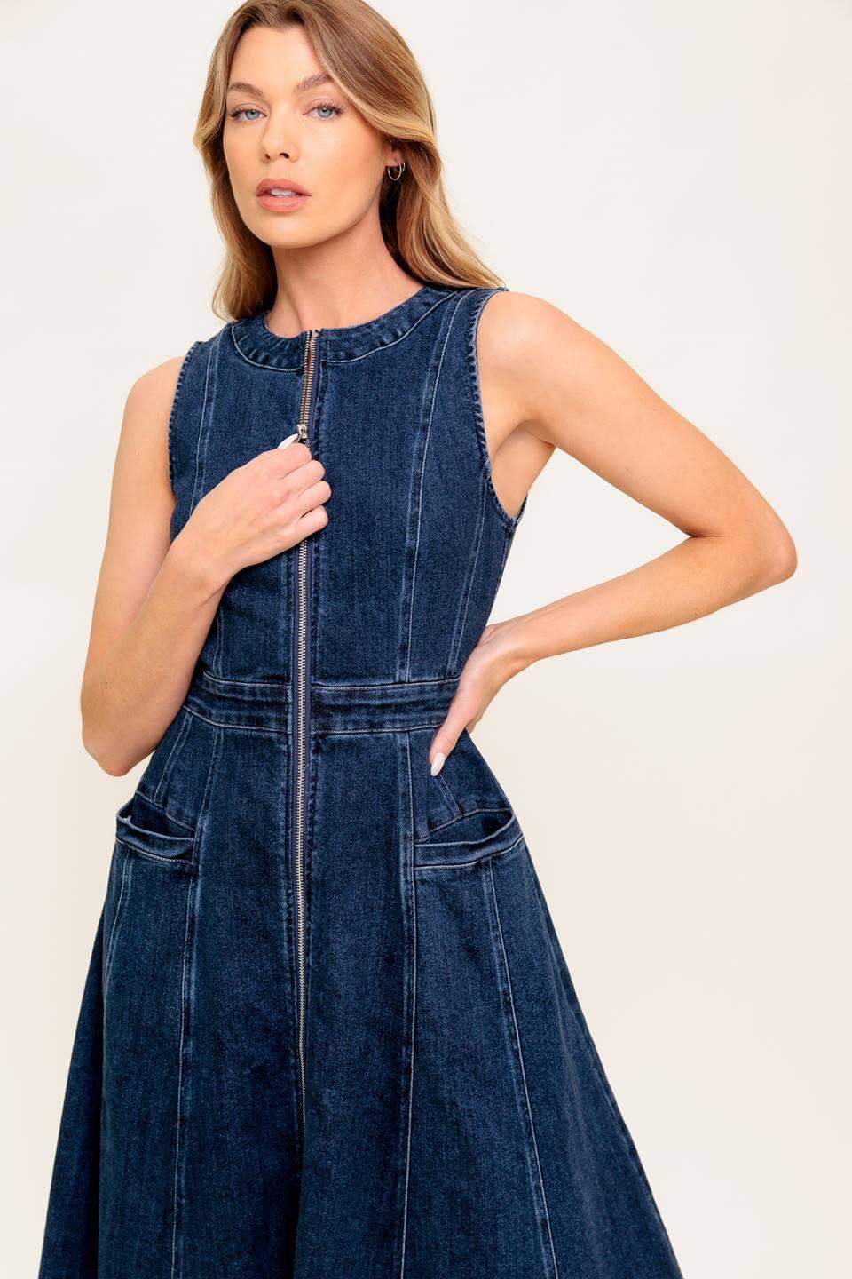 RAW BEAUTY DENIM MIDI DRESS - Flying Tomato - Flyclothing LLC