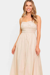 HONEY SUNSET CREAM WOVEN MIDI DRESS - Flying Tomato - Flyclothing LLC