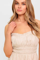 HONEY SUNSET CREAM WOVEN MIDI DRESS - Flying Tomato - Flyclothing LLC