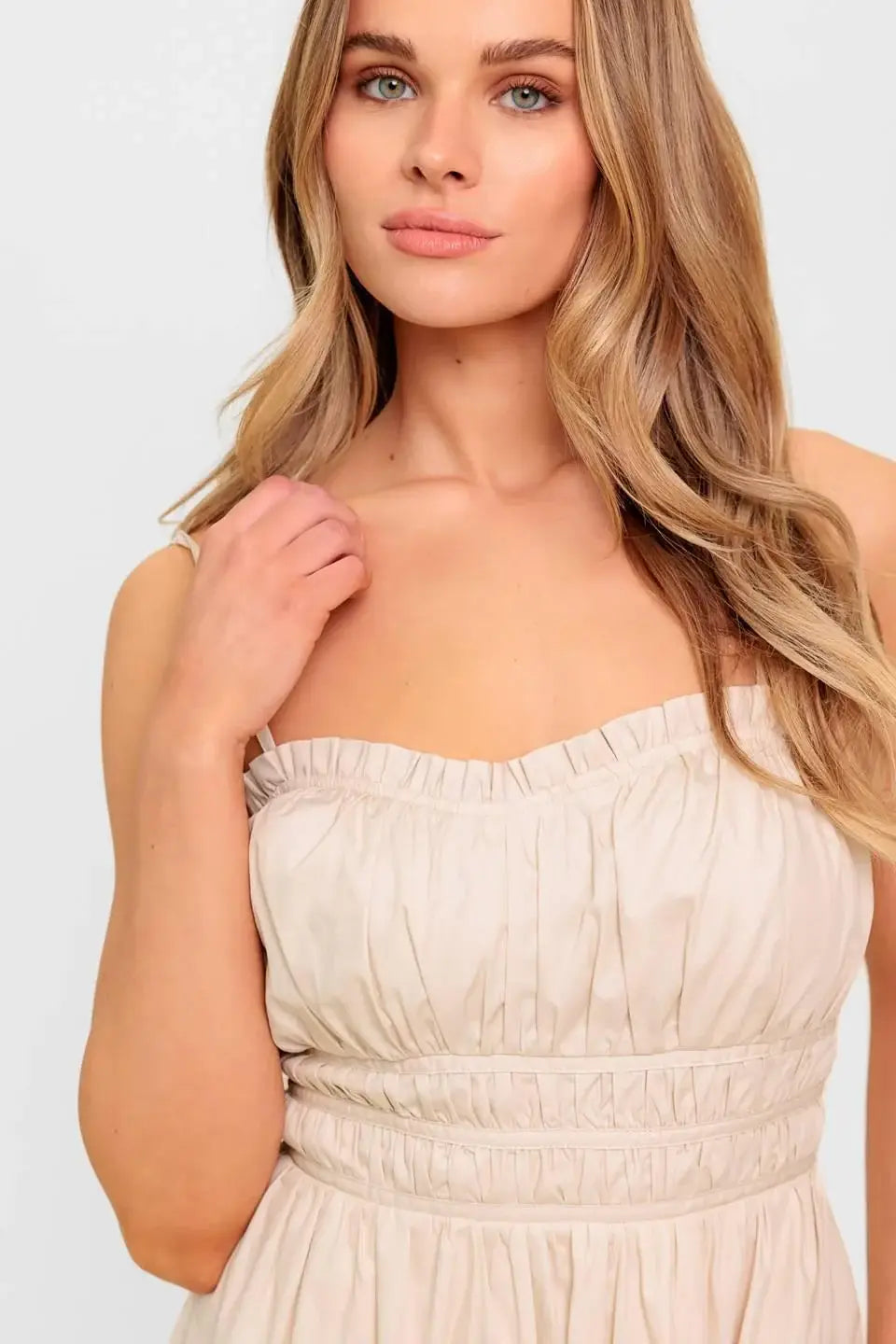 HONEY SUNSET CREAM WOVEN MIDI DRESS - Flying Tomato - Flyclothing LLC