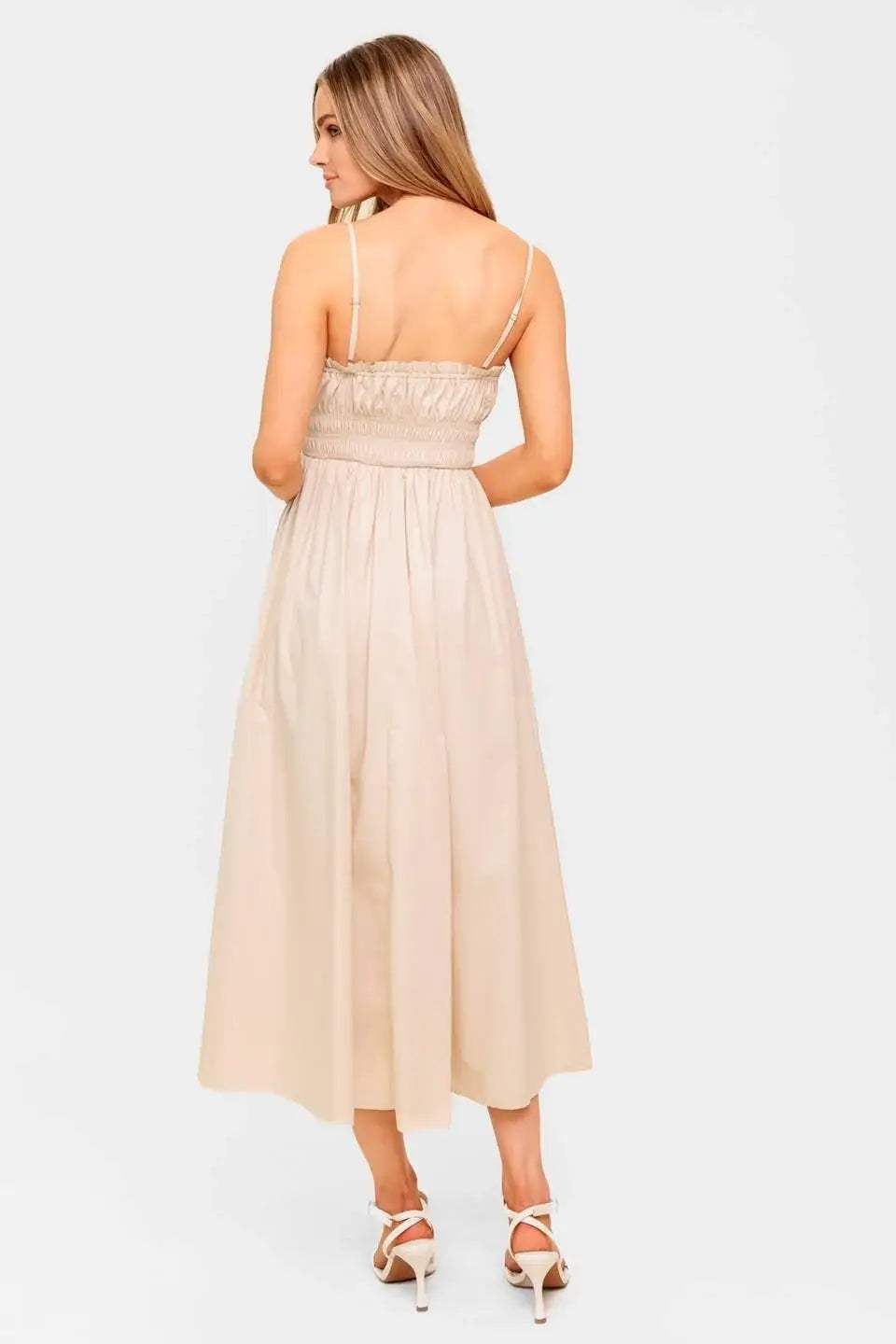 HONEY SUNSET CREAM WOVEN MIDI DRESS - Flying Tomato - Flyclothing LLC