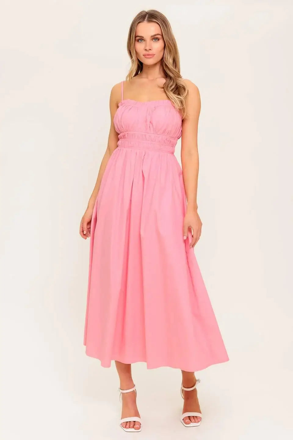 HONEY SUNSET PINK WOVEN MIDI DRESS - Flying Tomato - Flyclothing LLC