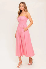 HONEY SUNSET PINK WOVEN MIDI DRESS - Flying Tomato - Flyclothing LLC
