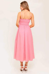 HONEY SUNSET PINK WOVEN MIDI DRESS - Flying Tomato - Flyclothing LLC