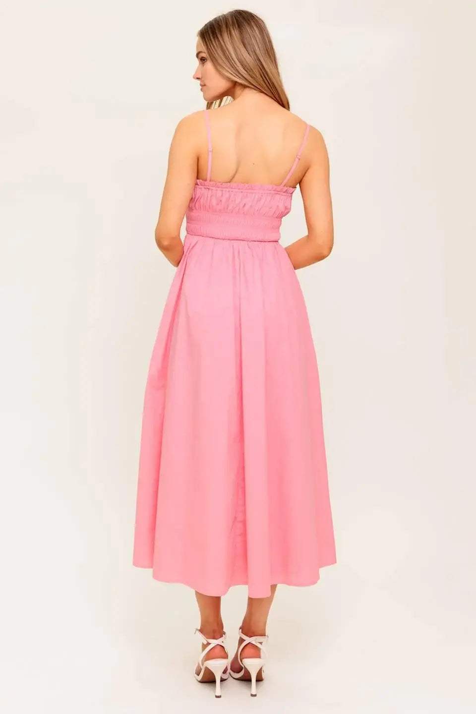 HONEY SUNSET PINK WOVEN MIDI DRESS - Flying Tomato - Flyclothing LLC