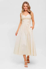 OCEAN SHEEN TENDER CREAM WOVEN MIDI DRESS - Flying Tomato - Flyclothing LLC