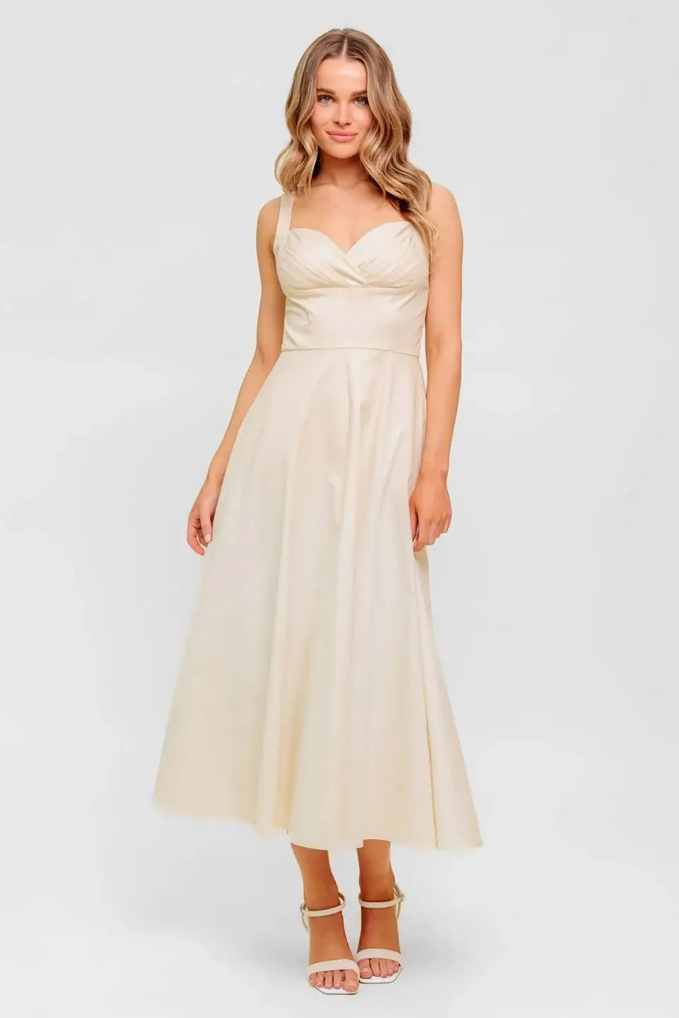 OCEAN SHEEN TENDER CREAM WOVEN MIDI DRESS - Flying Tomato - Flyclothing LLC