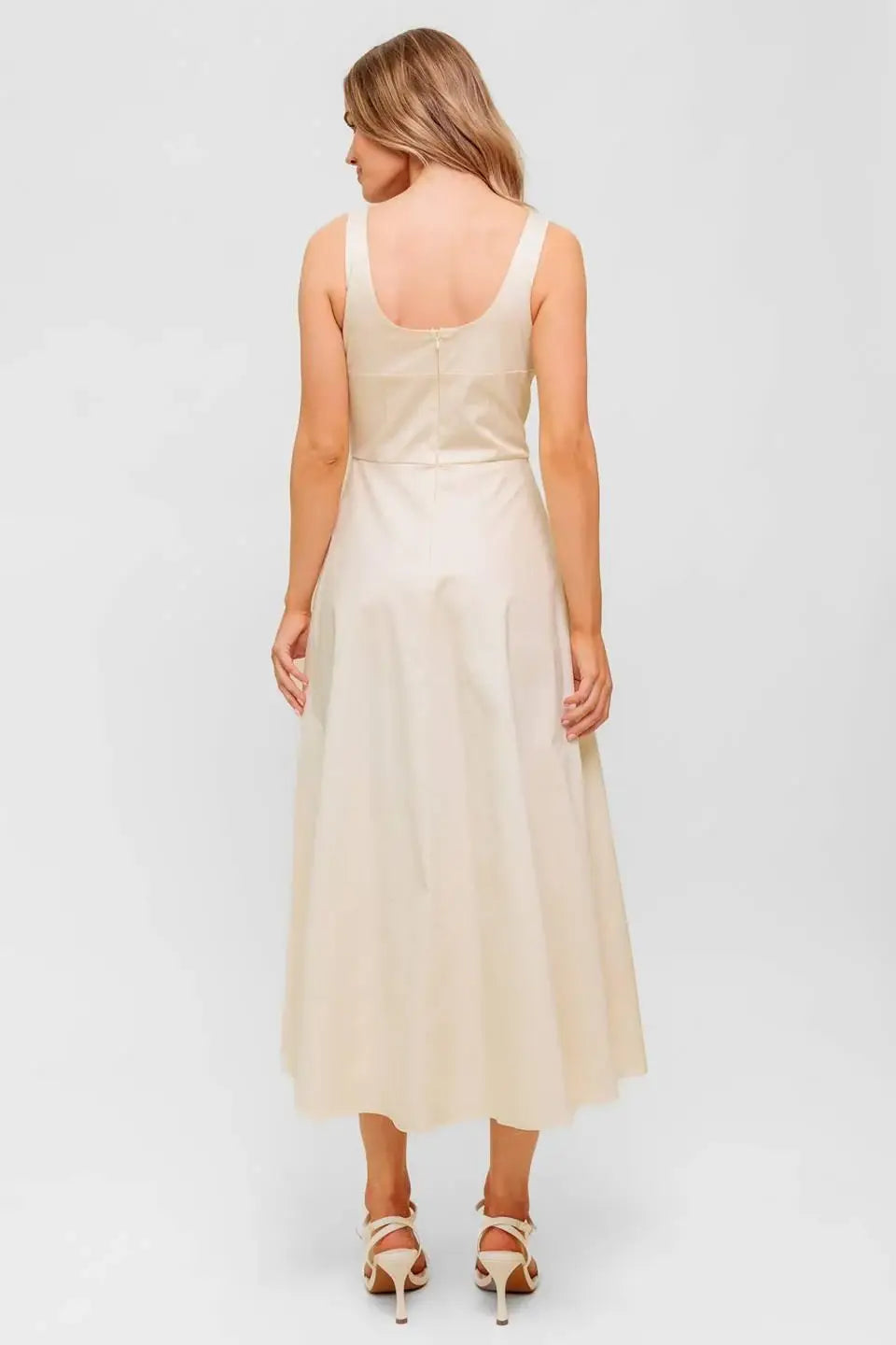 OCEAN SHEEN TENDER CREAM WOVEN MIDI DRESS - Flying Tomato - Flyclothing LLC