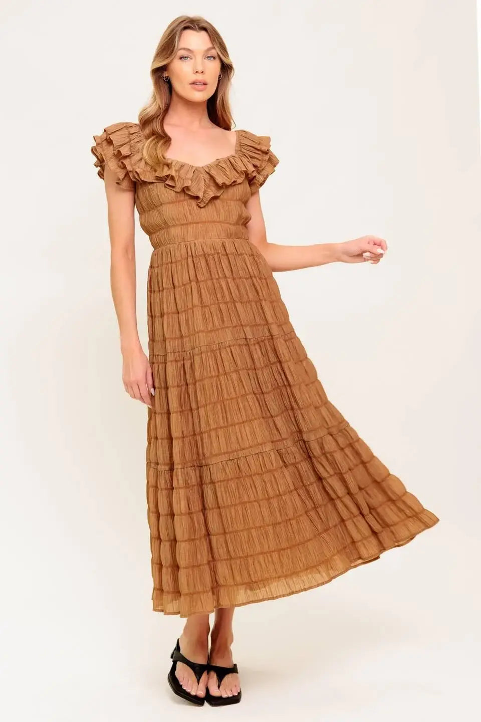 NATURAL BALANCE WOVEN MIDI DRESS - Flying Tomato - Flyclothing LLC