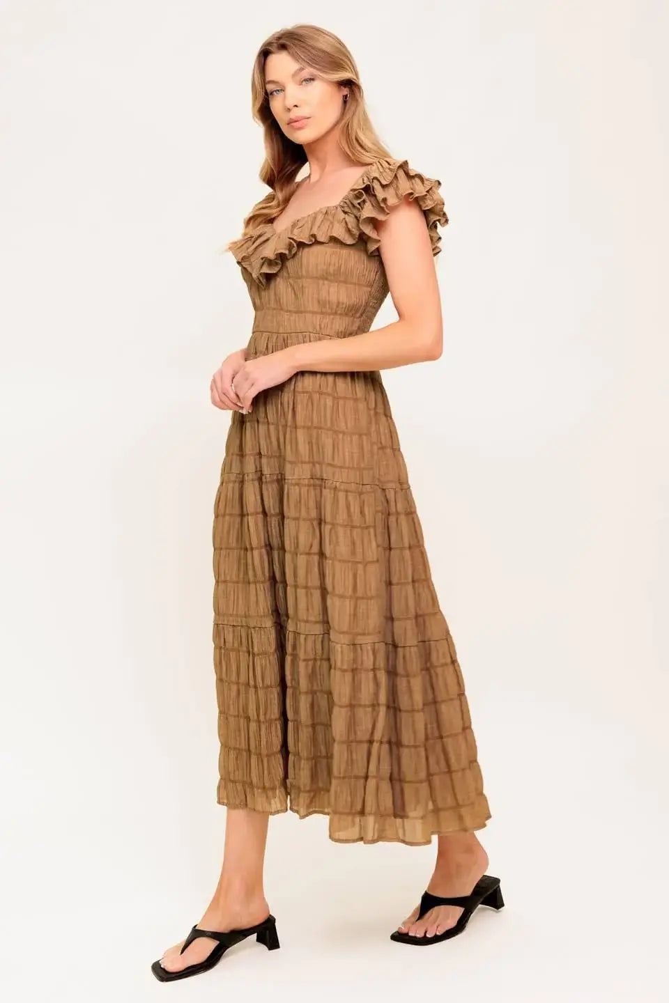 NATURAL BALANCE WOVEN MIDI DRESS - Flying Tomato - Flyclothing LLC