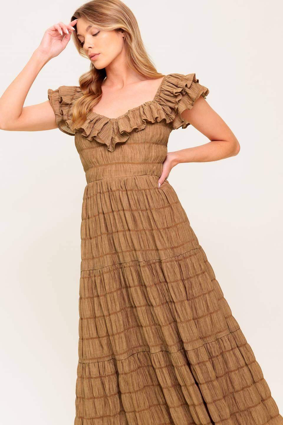 NATURAL BALANCE WOVEN MIDI DRESS - Flying Tomato - Flyclothing LLC