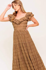 NATURAL BALANCE WOVEN MIDI DRESS - Flying Tomato - Flyclothing LLC