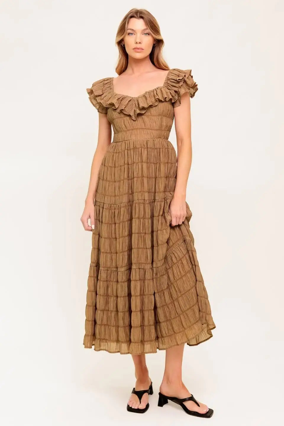 NATURAL BALANCE WOVEN MIDI DRESS - Flying Tomato - Flyclothing LLC