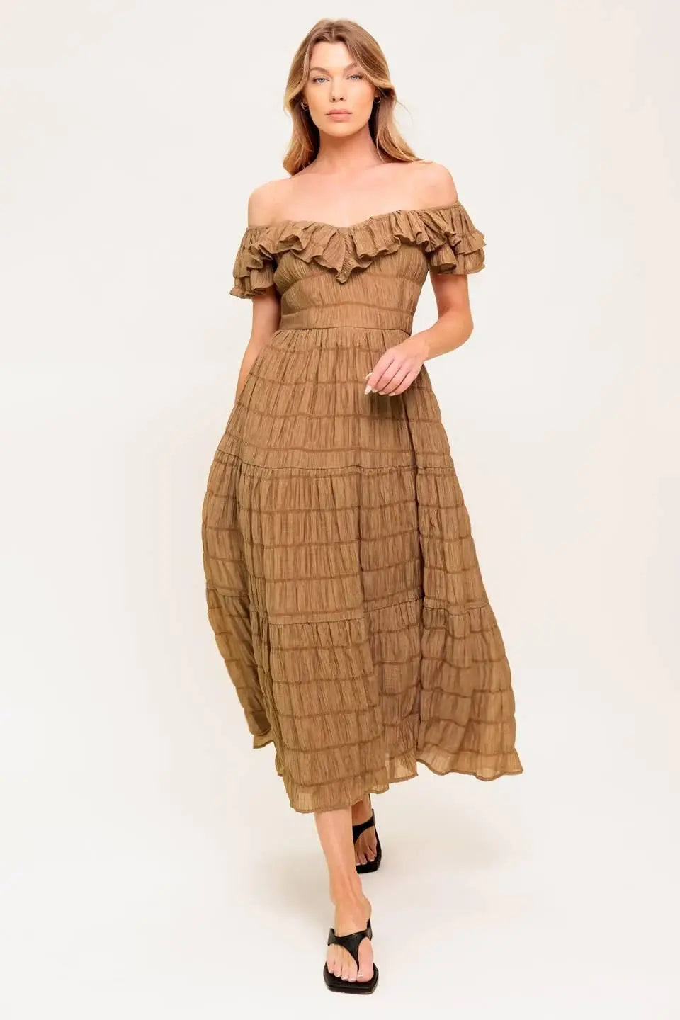 NATURAL BALANCE WOVEN MIDI DRESS - Flying Tomato - Flyclothing LLC