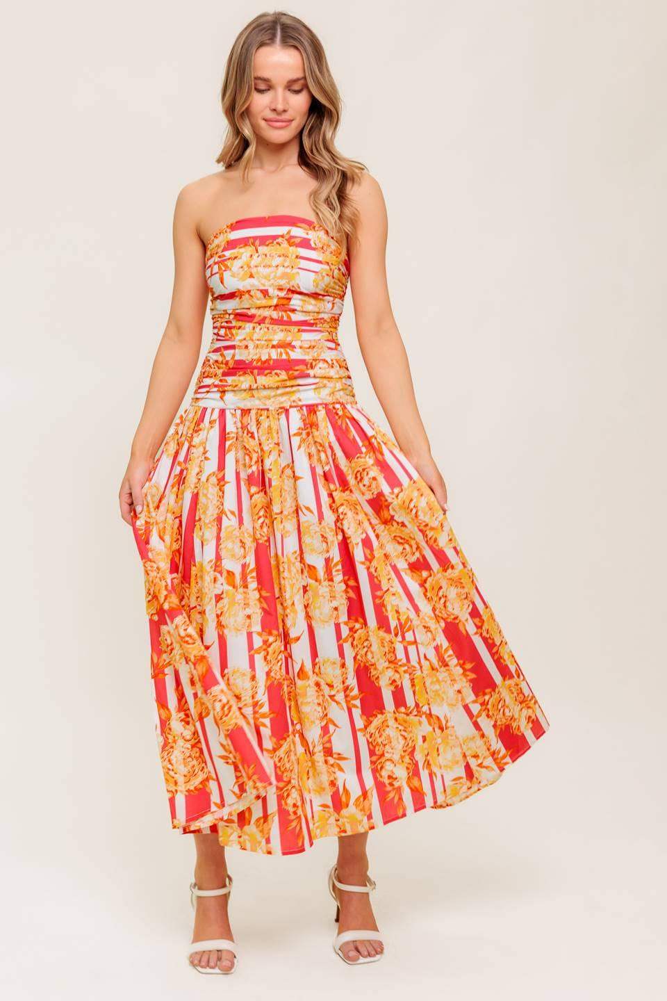 PEONY STORM DANCE WOVEN MIDI DRESS - Flying Tomato - Flyclothing LLC