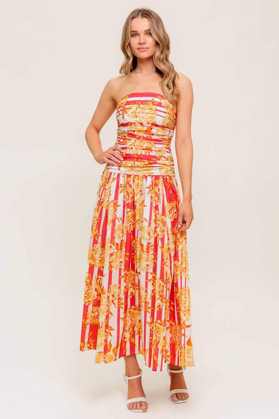 PEONY STORM DANCE WOVEN MIDI DRESS - Flying Tomato - Flyclothing LLC