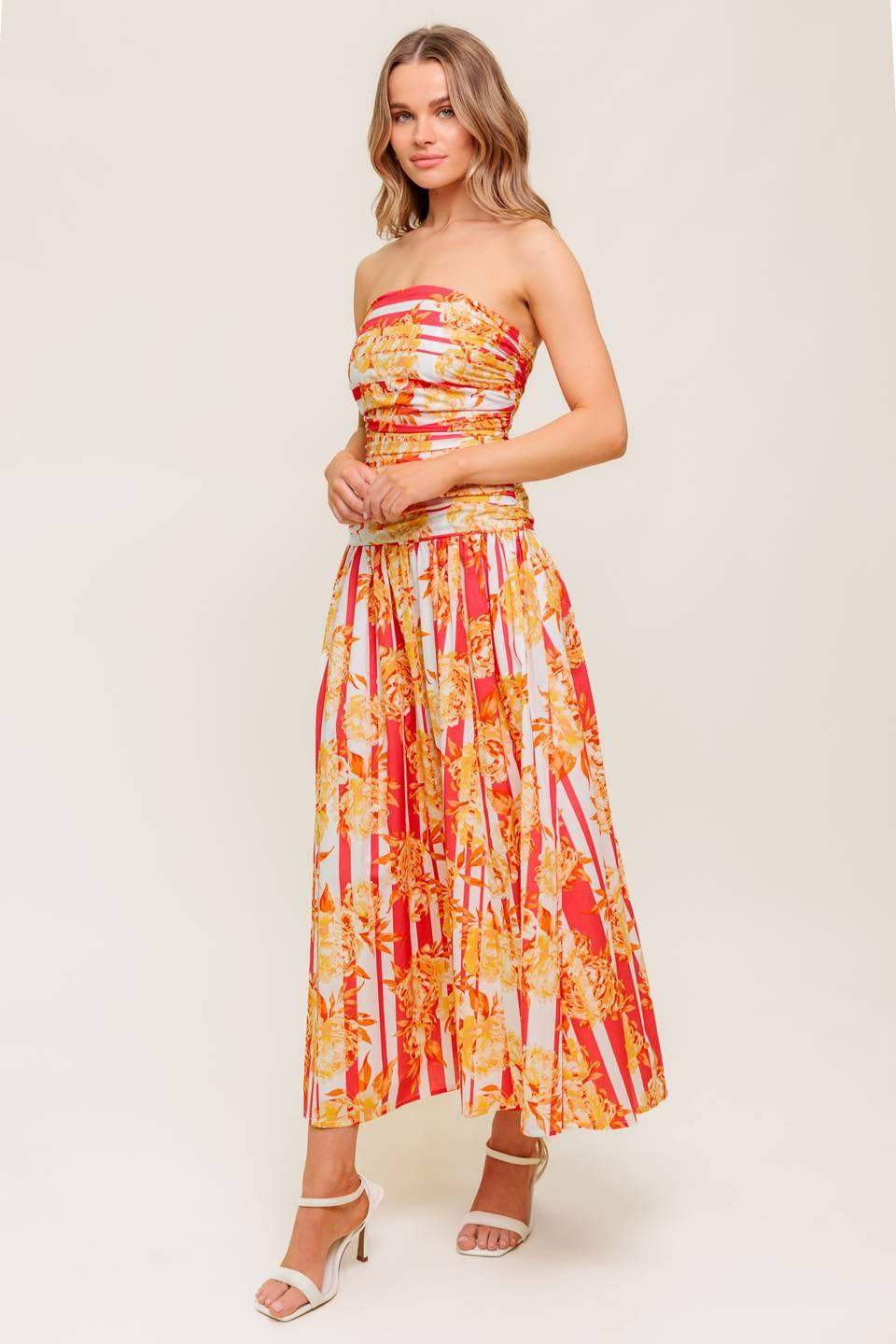 PEONY STORM DANCE WOVEN MIDI DRESS - Flying Tomato - Flyclothing LLC