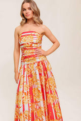 PEONY STORM DANCE WOVEN MIDI DRESS - Flying Tomato - Flyclothing LLC