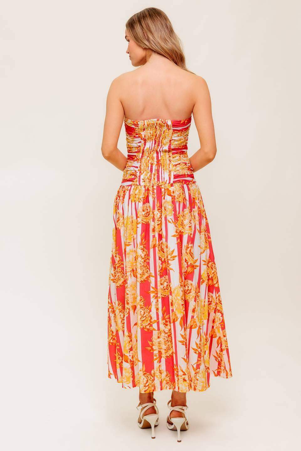 PEONY STORM DANCE WOVEN MIDI DRESS - Flying Tomato - Flyclothing LLC
