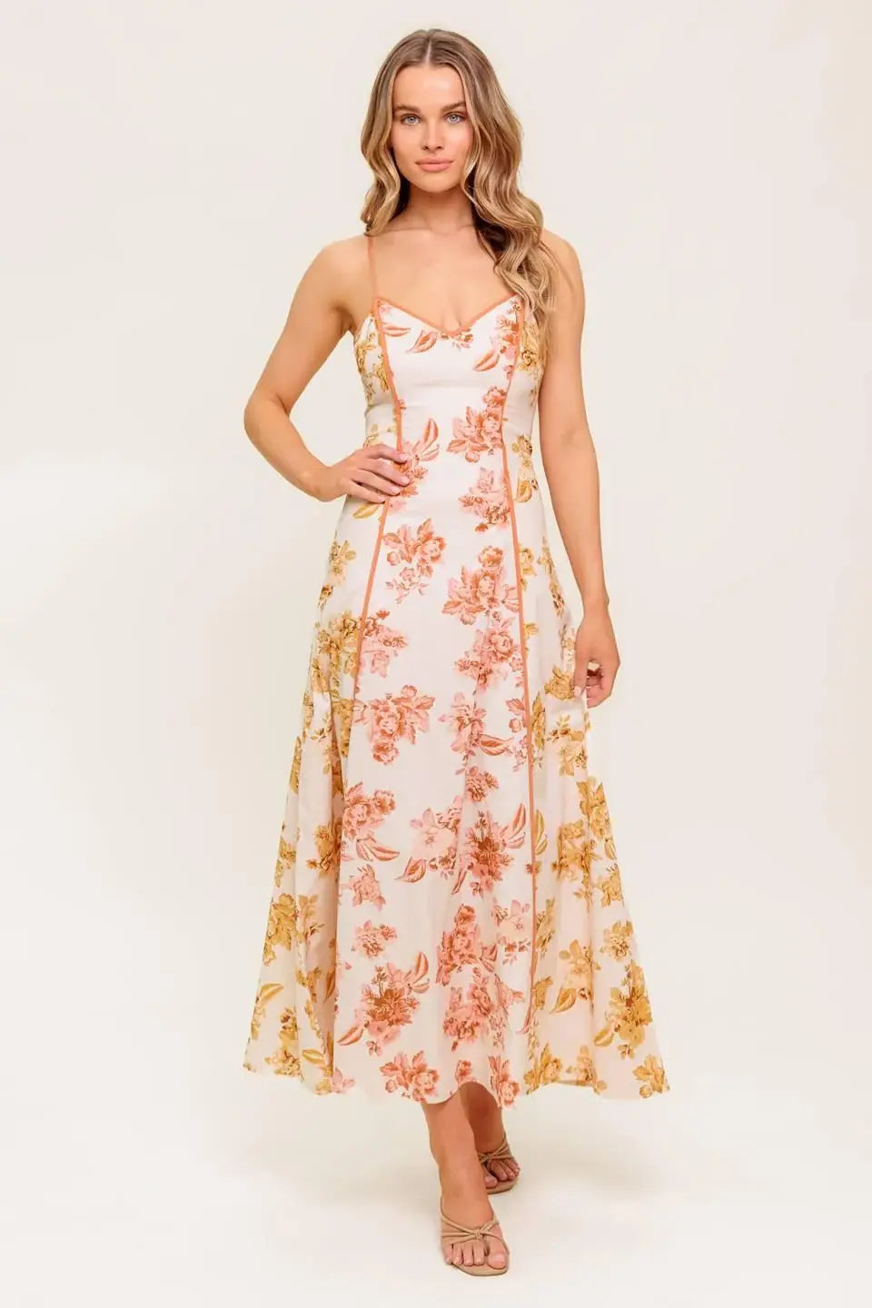 SANDSTONE PETAL WOVEN MIDI DRESS - Flying Tomato - Flyclothing LLC