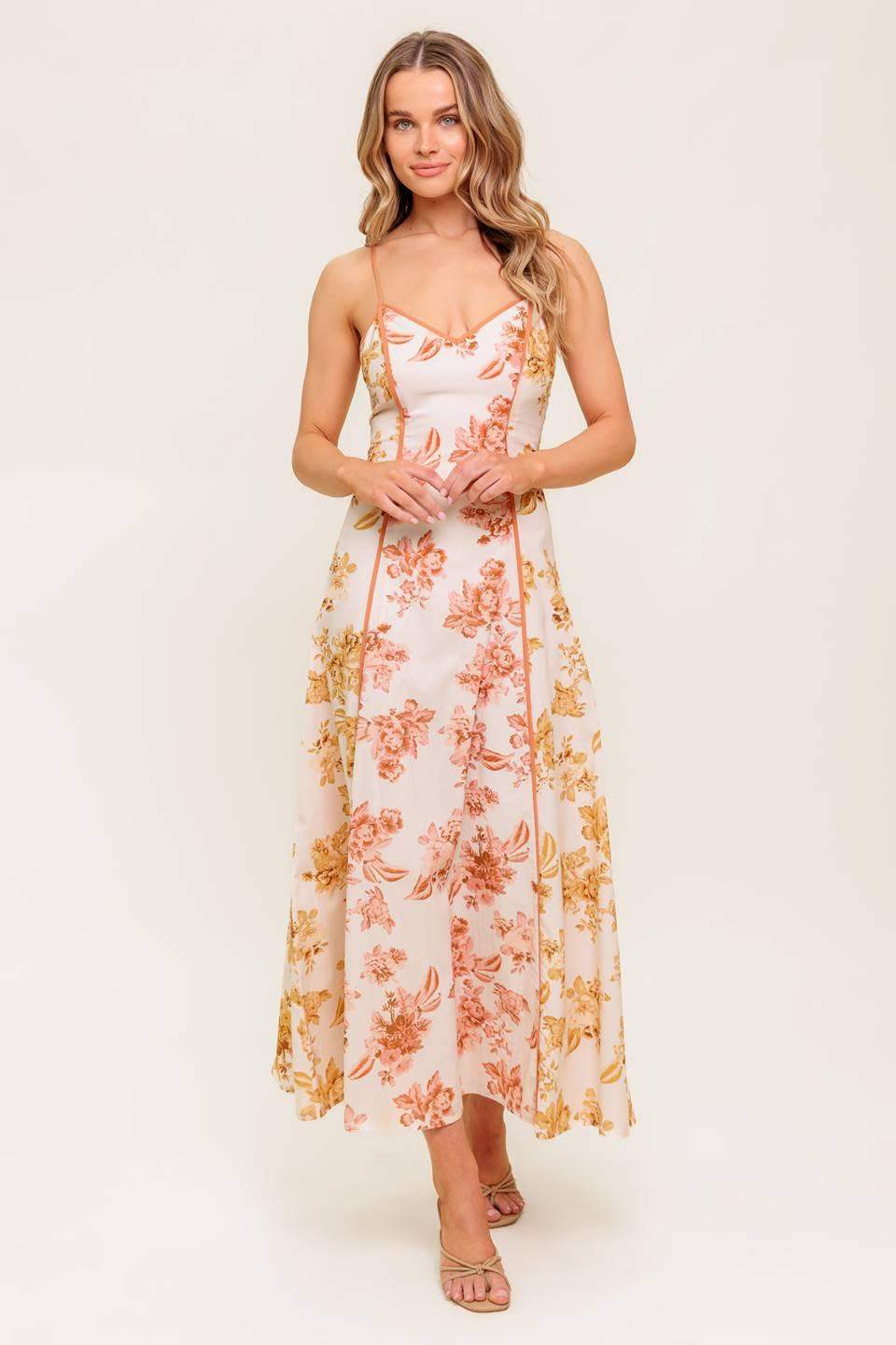 SANDSTONE PETAL WOVEN MIDI DRESS - Flying Tomato - Flyclothing LLC