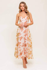 SANDSTONE PETAL WOVEN MIDI DRESS - Flying Tomato - Flyclothing LLC