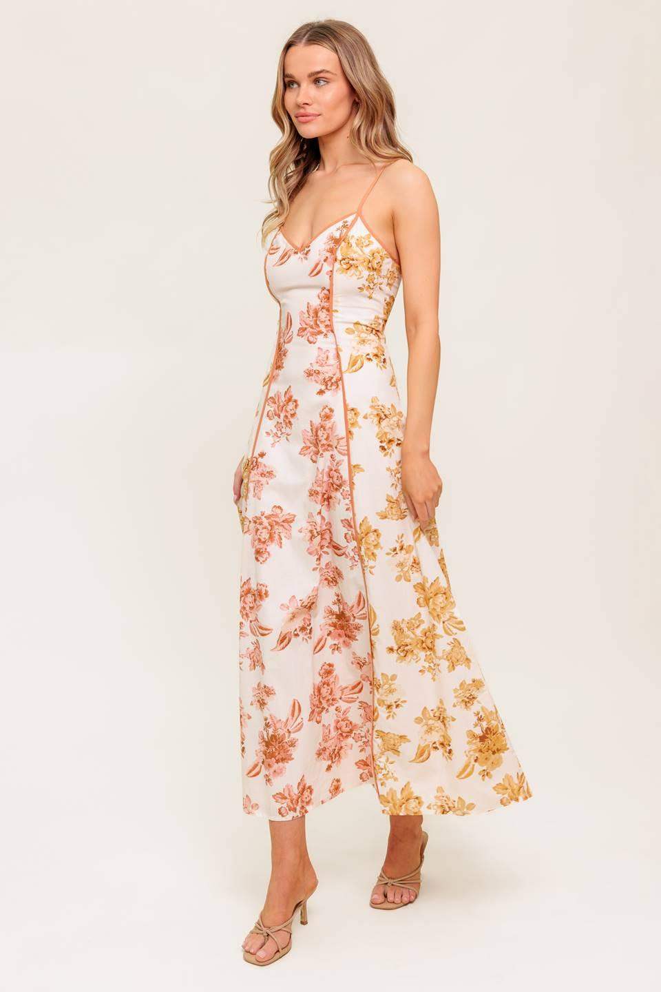 SANDSTONE PETAL WOVEN MIDI DRESS - Flying Tomato - Flyclothing LLC