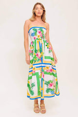 FLORAL HARMONY WOVEN MIDI DRESS - Flying Tomato - Flyclothing LLC