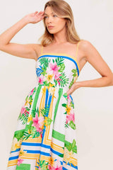 FLORAL HARMONY WOVEN MIDI DRESS - Flying Tomato - Flyclothing LLC