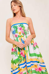 FLORAL HARMONY WOVEN MIDI DRESS - Flying Tomato - Flyclothing LLC