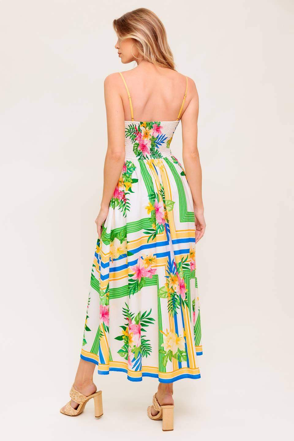 FLORAL HARMONY WOVEN MIDI DRESS - Flying Tomato - Flyclothing LLC