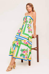 FLORAL HARMONY WOVEN MIDI DRESS - Flying Tomato - Flyclothing LLC