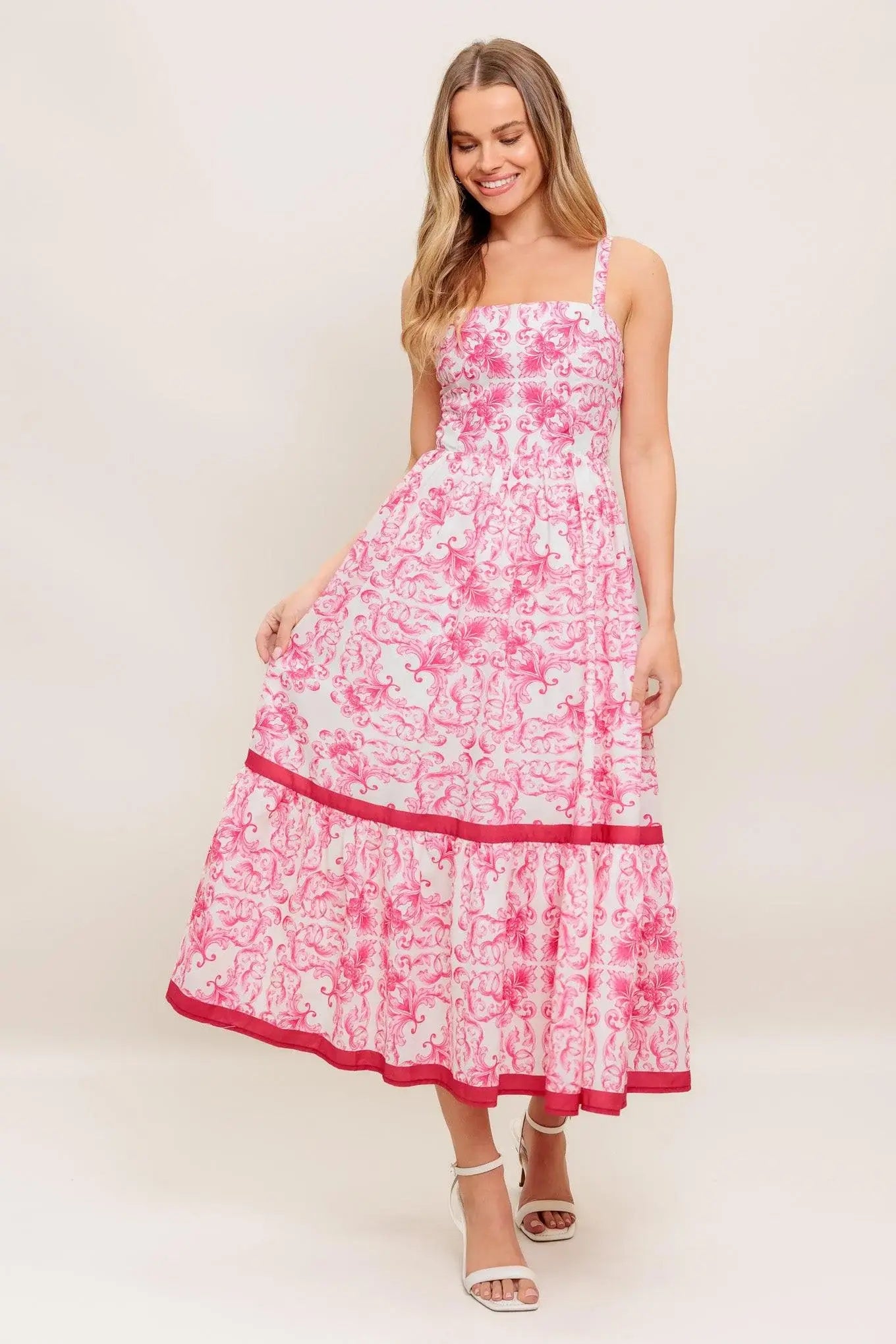 ROSÉ GARDEN WOVEN MIDI DRESS - Flying Tomato - Flyclothing LLC