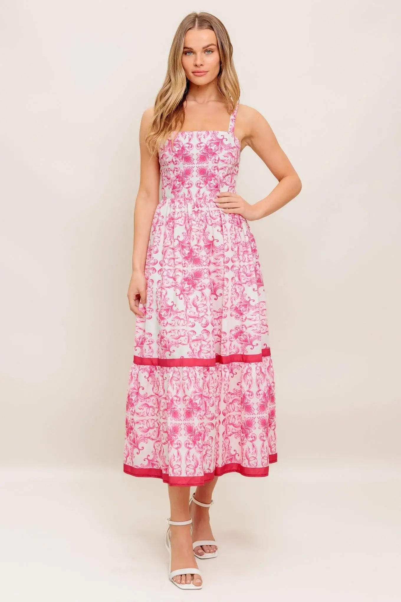 ROSÉ GARDEN WOVEN MIDI DRESS - Flying Tomato - Flyclothing LLC