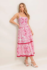 ROSÉ GARDEN WOVEN MIDI DRESS - Flying Tomato - Flyclothing LLC